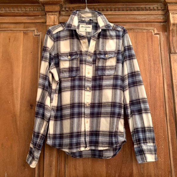 Abercrombie Kids Muscle Plaid Cotton Flannel Button Up Shirt Blue Size XL - Picture 3 of 13